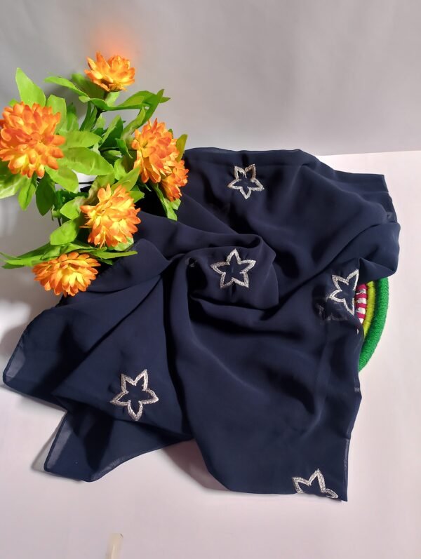 Navy Blue Embroidered Georgette Hijab