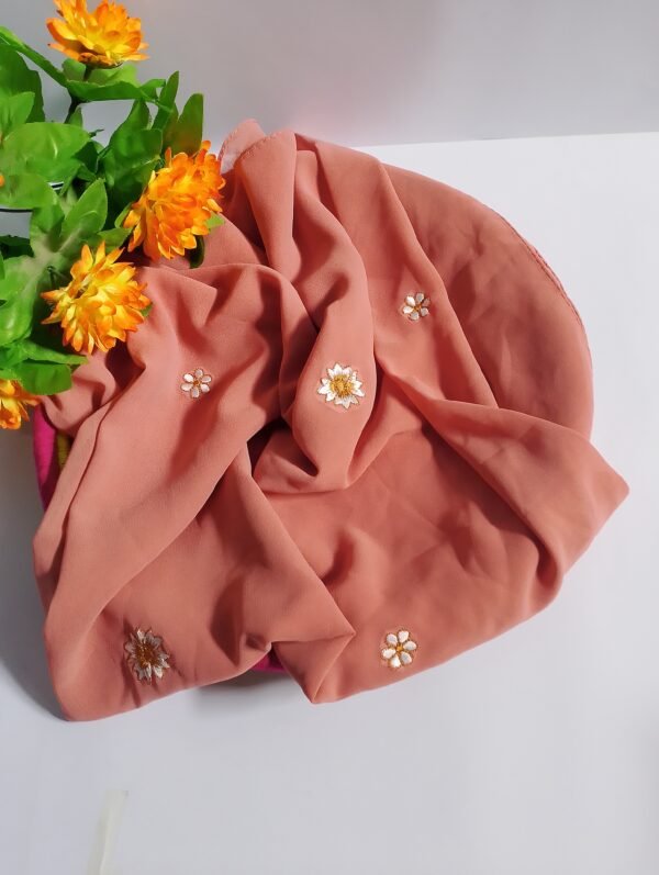 Tea Pink Embroidered Georgette Hijab