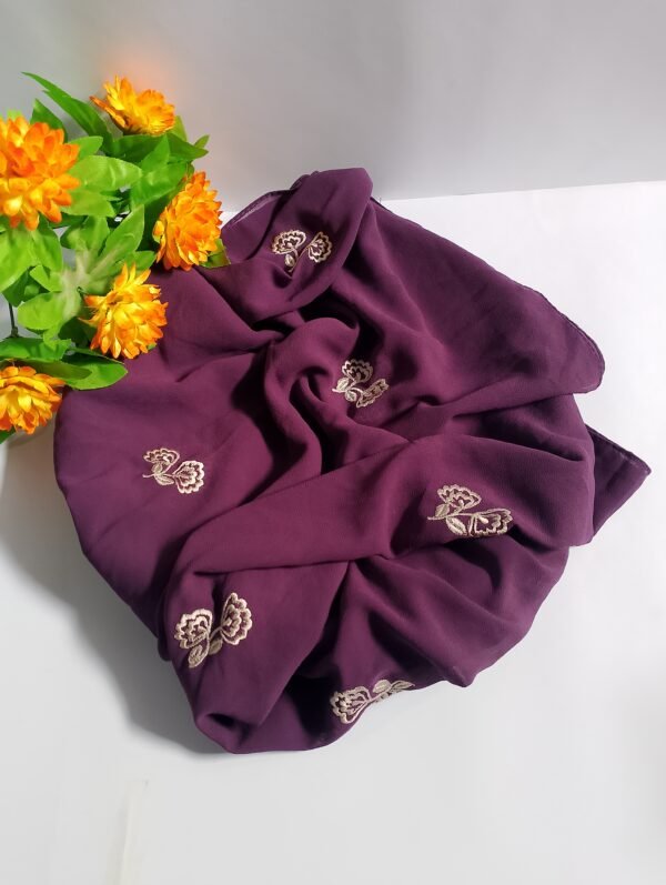 Purple Embroidered Georgette Hijab