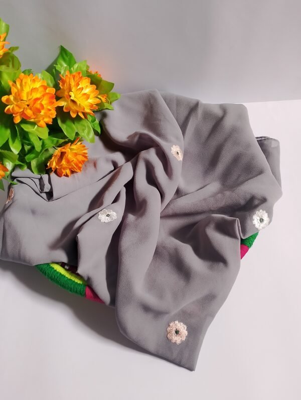 Grey Embroidered Georgette Hijab