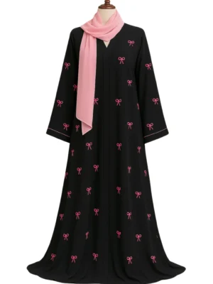 Black Bow Abaya for Women – Elegant Modest Islamic Dress with Bow Detail | Small, Medium, Large Sizes