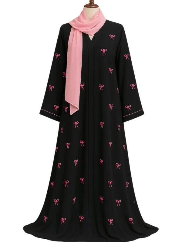 Black Bow Abaya for Women – Elegant Modest Islamic Dress with Bow Detail | Small, Medium, Large Sizes