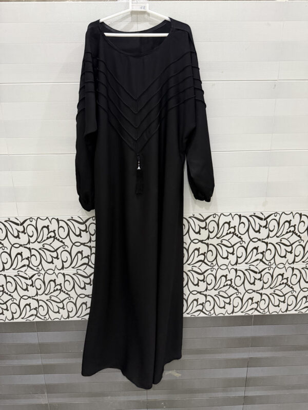 Black V-Chunat Abaya for Women – Stylish Modest Islamic Dress with Pleated Detail | Small, Medium, Large - Image 8