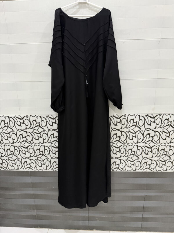 Black V-Chunat Abaya for Women – Stylish Modest Islamic Dress with Pleated Detail | Small, Medium, Large - Image 6