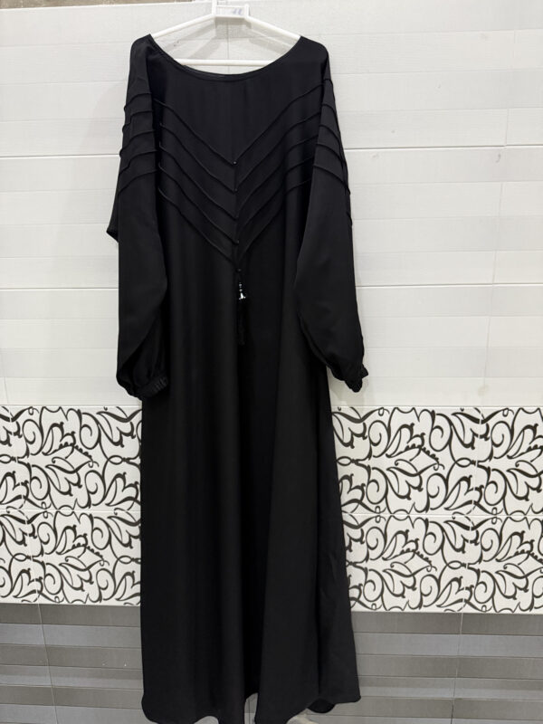 Black V-Chunat Abaya for Women – Stylish Modest Islamic Dress with Pleated Detail | Small, Medium, Large - Image 3