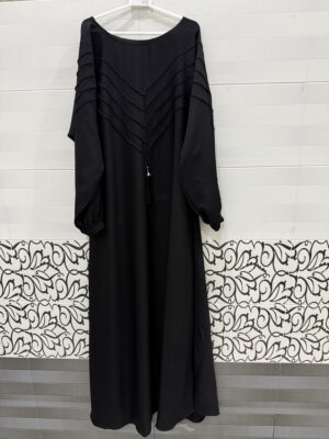 Black V-Chunat Abaya for Women – Stylish Modest Islamic Dress with Pleated Detail | Small, Medium, Large